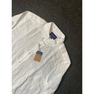 Charles Tyrwhitt Slim Fit Linen Button Up Shirt White Mens Medium Casual NEW